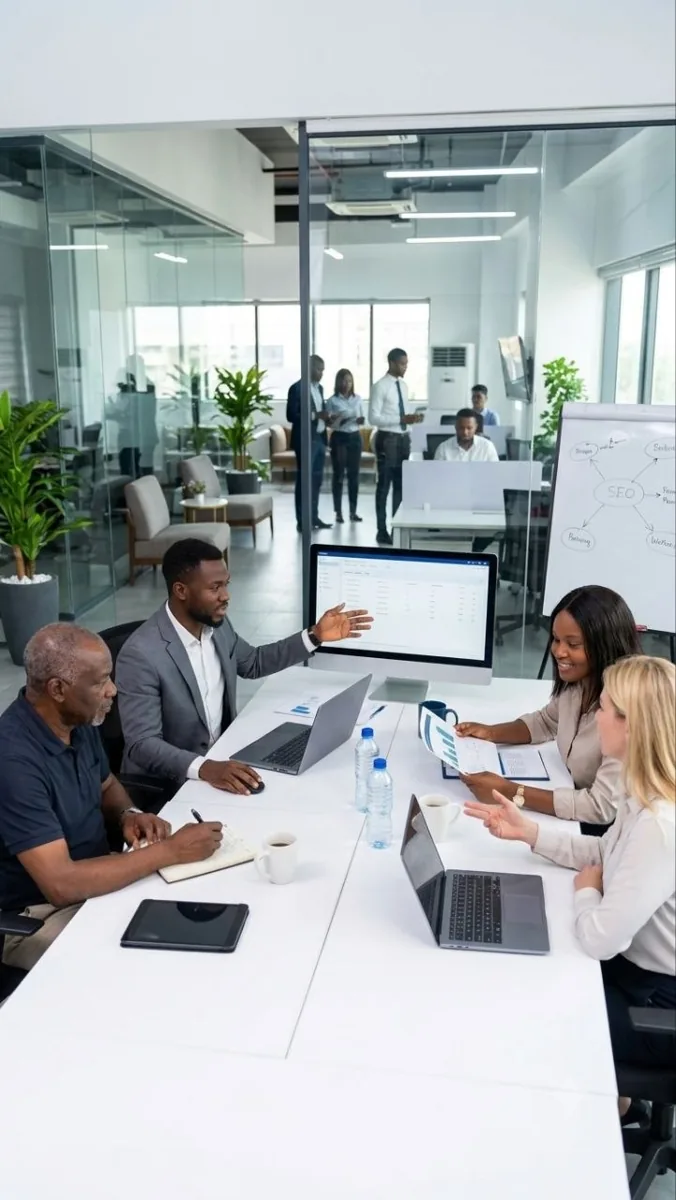 Professional consultant working at a computer